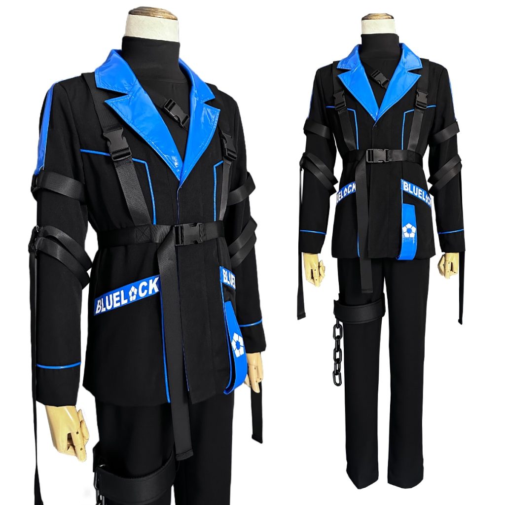 HOLOUN Blue Lock Anime Chigiri Cosplay Costume Wig Cyberpunk Style Jacket Pants Black Blue Color Outfit - Official Blue Lock Store