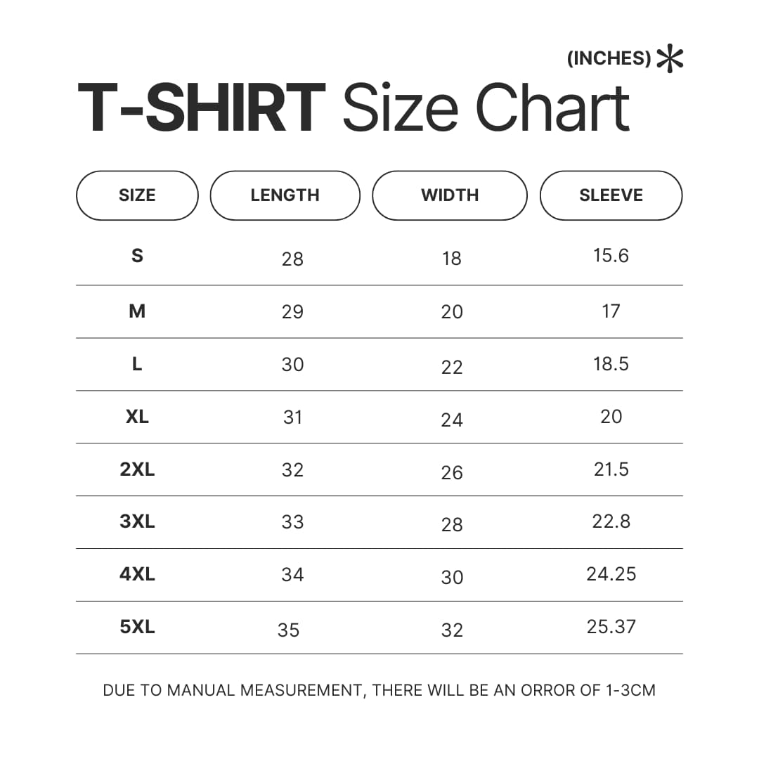 3D T shirt Size Chart - Official Blue Lock Store